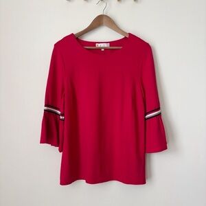 Jude Connally Red Striped Bell Sleeve Top Large